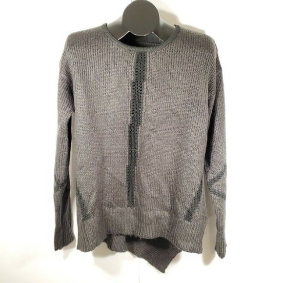 DEVOTED Colorblock Open Knit Sweater Medium Black Charcoal Long Sleeve Acrylic - Picture 2 of 10